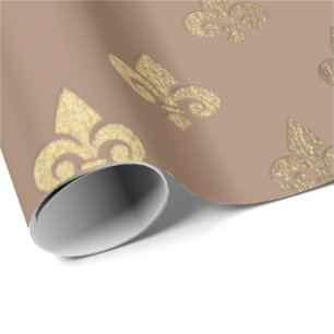 Papel De Presente Flor de lis metálica Dourado do Sepia do chocolat