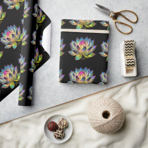 Papel De Presente Flor de Lótus Colorida em Vidro Colorido sobre Pre