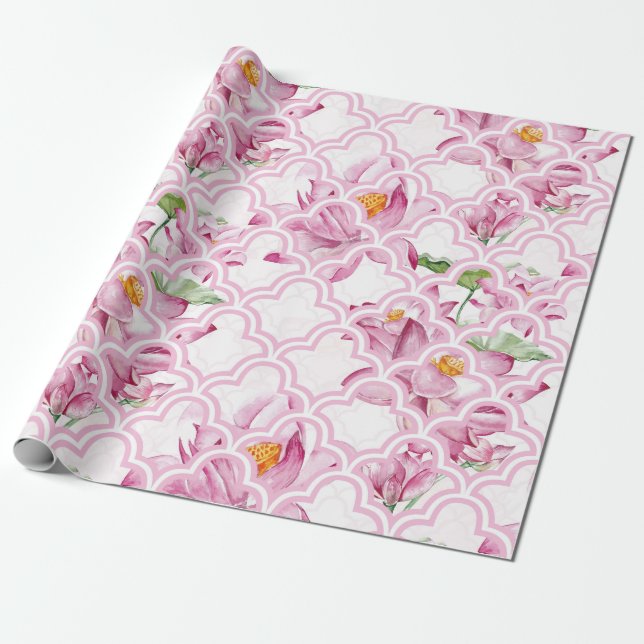 Papel De Presente Flor de Lótus Indiana em Aquarela (Desenrolado)