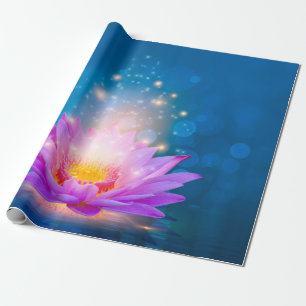 Papel De Presente Flor de Lótus Roxa Branca Zen Azul