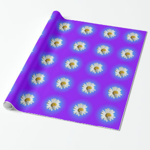 Papel De Presente Flor de Margarida Branca Gradiente Azul Roxo