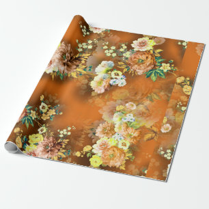 Papel De Presente flor de mistura sem costura no fundo laranja