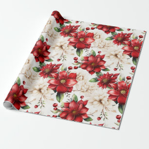 Papel De Presente Flor de Natal Poinsettia Red Green Padrão