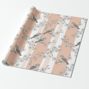 Papel De Presente Flor de Pássaro Vintage em Listra Toile (4)