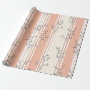 Papel De Presente Flor de Pássaro Vintage em Listra Toile (9)