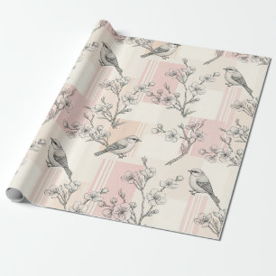Papel De Presente Flor de Pássaro Vintage Toile Listra (2)
