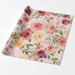 Papel De Presente Flor de Peony de Cor Flórida Rosa Elegante