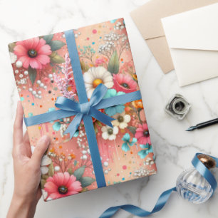 Papel De Presente Flor de Pétala de Pêssego
