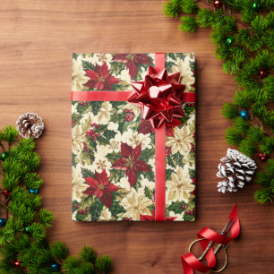 Papel De Presente Flor De Poinsettia Vermelha Num Fundo Branco