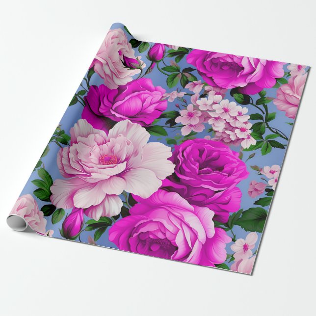 Papel De Presente Flor de Rosa Roxo Grande Retro (Desenrolado)