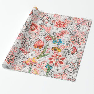 PAPEL DE PRESENTE FLOR DE TULIPAS SELVAGENS AMARELOS AZUIS VERMELHOS