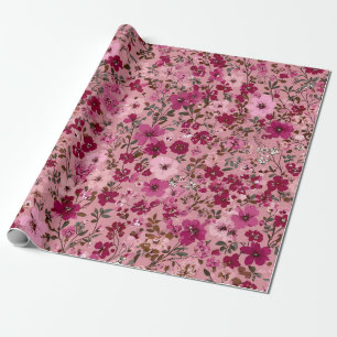 Papel De Presente Flor Ditsy Rosa Suave Pastel Boho Vintage 70s 