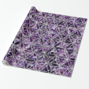 Papel De Presente Flor do teste padrão da vida - ametista e prata