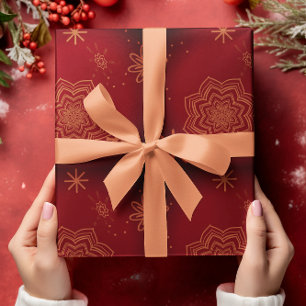 Papel De Presente Flor Dourado Vermelho Elegante