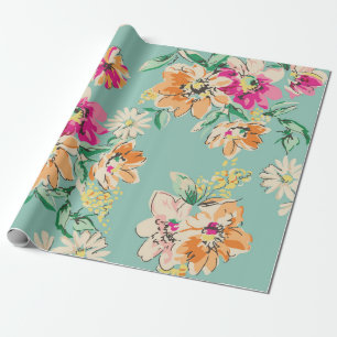 Papel De Presente flor esboçada em cores brilhantes - retrato sem so