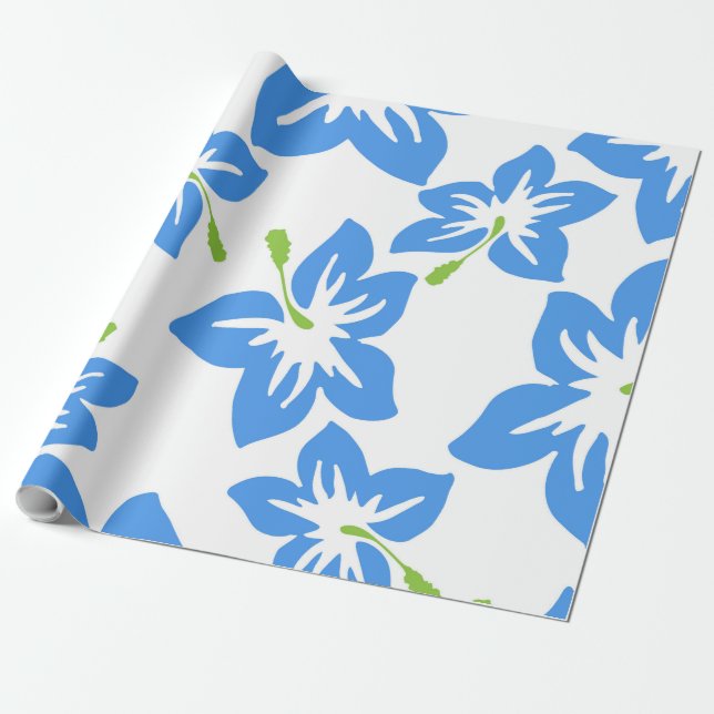 Papel De Presente Flor Floral Azul do Hibiscus (Desenrolado)