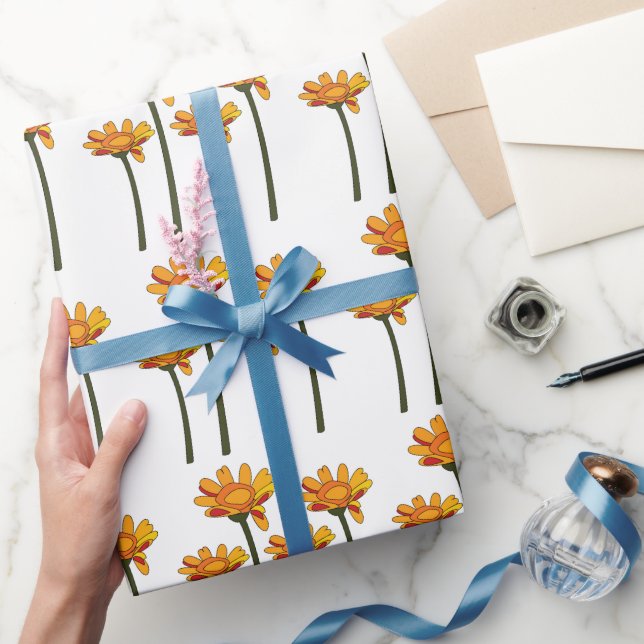 Papel De Presente Flor Floral Laranja Vermelho Caprichoso (Presentear)
