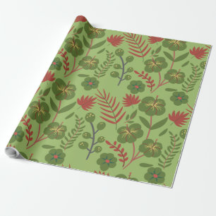 Papel De Presente Flor floral verde, sem costura, ramal, folha