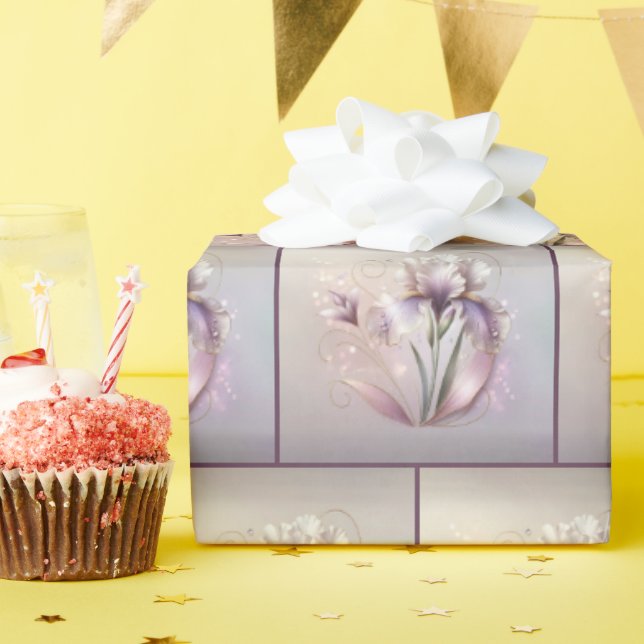 Papel De Presente Flor Íris Elegante Com Etapa Dourada (Festa de aniversário)