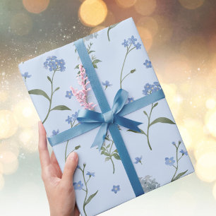 Papel De Presente Flor Não Me Esqueças Azul Floral Aquarela