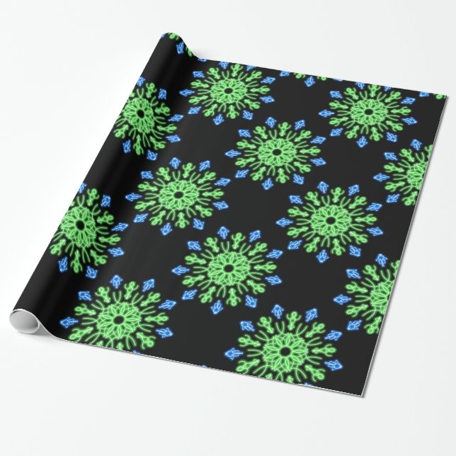 Papel De Presente Flor néon verde e azul (Desenrolado)