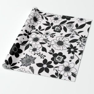 Papel De Presente Flor Preta e Branca