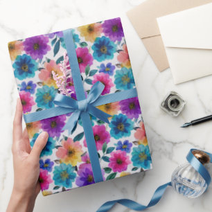 Papel De Presente Flor Primavera Colorida Brilhante Aquarela Floral