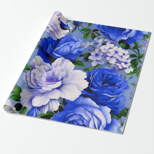 Papel De Presente Flor Rosa Azul Grande Retro