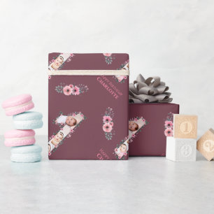 Papel De Presente Flor rosa Coluna de Fotos de primeiro aniversario 