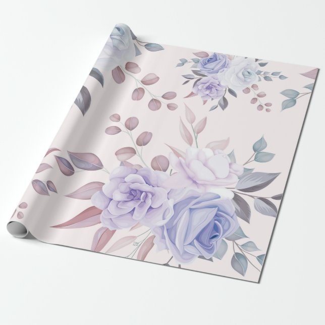 Papel De Presente Flor rosa púrpura Elegante (Desenrolado)