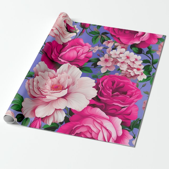 Papel De Presente Flor Rosa Rosa Rosa Grande (Desenrolado)