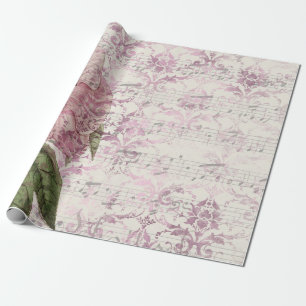 Papel De Presente Flor Rosa Vintage Grande com Música