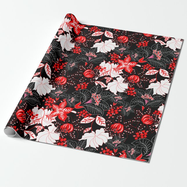 Papel De Presente Flor tropical vermelho detalhado (Desenrolado)