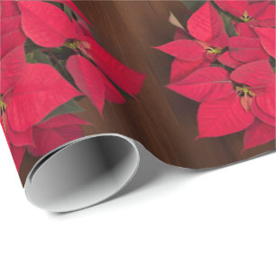 Papel De Presente Flor vermelha do Natal no marrom
