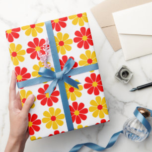Papel De Presente Flor Vermelho e Amarelo