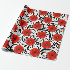 Papel De Presente Flor Vermelho Picado Flor Preto Glam Stripes Chic