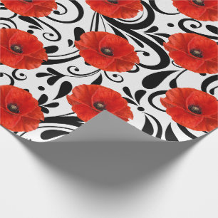 Papel De Presente Flor Vermelho Picado Flor Preto Glam Stripes Chic