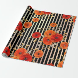 Papel De Presente Flor Vermelho Picado Flor Preto Glam Stripes Metál