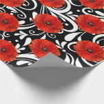 Papel De Presente Flor Vermelho Picante Glama Branco Preto<br><div class="desc">Um interessante contraste entre uma flor real vermelha de papoila e uma decoração floral branca e preta de vidro. florenceK</div>