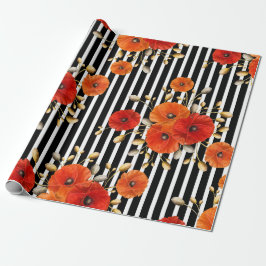 Papel De Presente Flor Vermelho Pópia Negra Glam Stripes Glam VIP