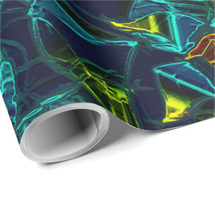 Papel De Presente Flor virtual em azul gradiente, estilhaçada