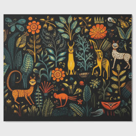 Papel De Presente Flora e fauna fantásticas sobre fundo escuro