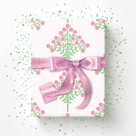 Papel De Presente Floração em Espaldeira em Rosa e Verde