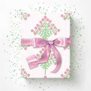 Papel De Presente Floração em Espaldeira em Rosa e Verde
