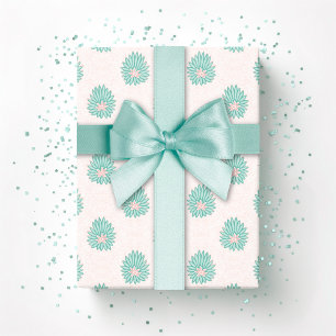 Papel De Presente Floração Mogol em ponto azul-turquesa e flamingo