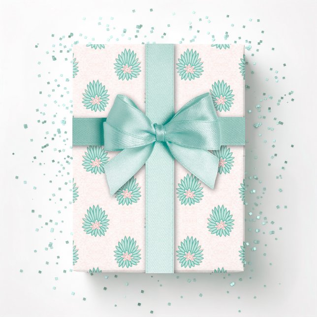 Papel De Presente Floração Mogol em ponto azul-turquesa e flamingo (Criador carregado)
