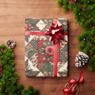Papel De Presente Florais de Natal Vermelhos e Verdes Modernos e Ele