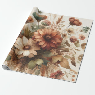 Papel De Presente Florais De Outono Elegante De Aquarelas Botânicas