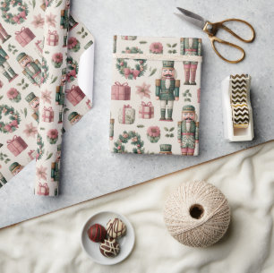 Papel De Presente Florais Exuberantes com Soldado de Natal