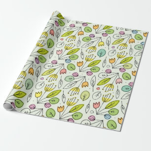 Papel De Presente Florais Pastel & folhas 2